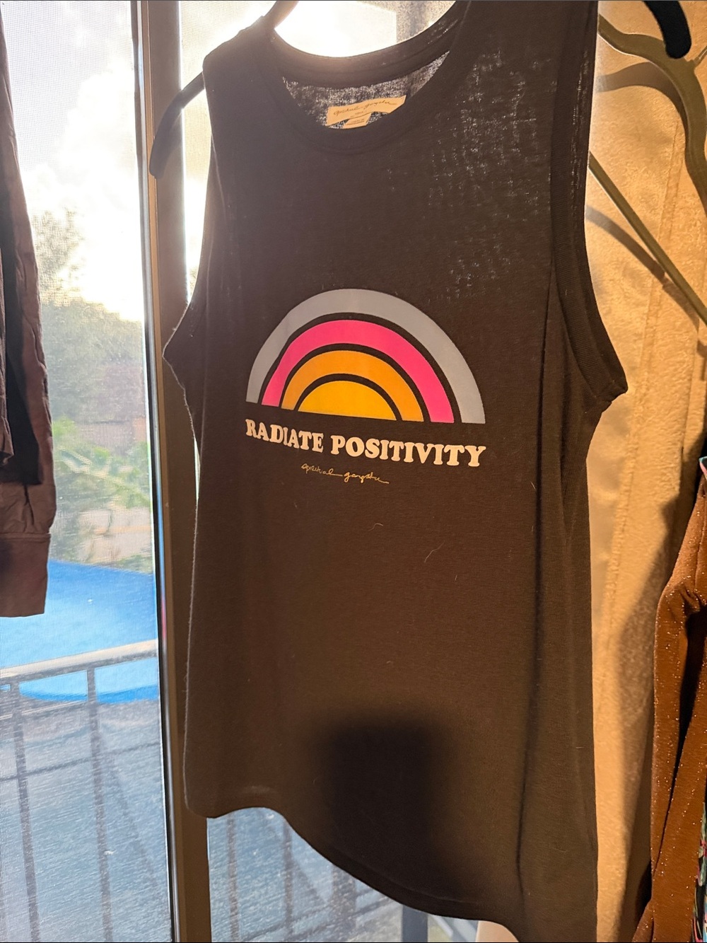 Spiritual gangster new Radiate Positivity Black Graphic Tank with Rainbow